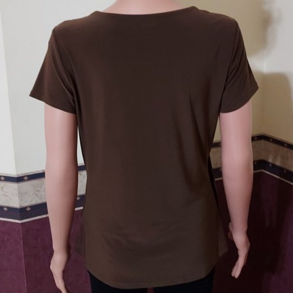 Choices Brown Cross Over with White Attched Tee Short Sleeve Top Size S NWOT - Picture 5 of 5